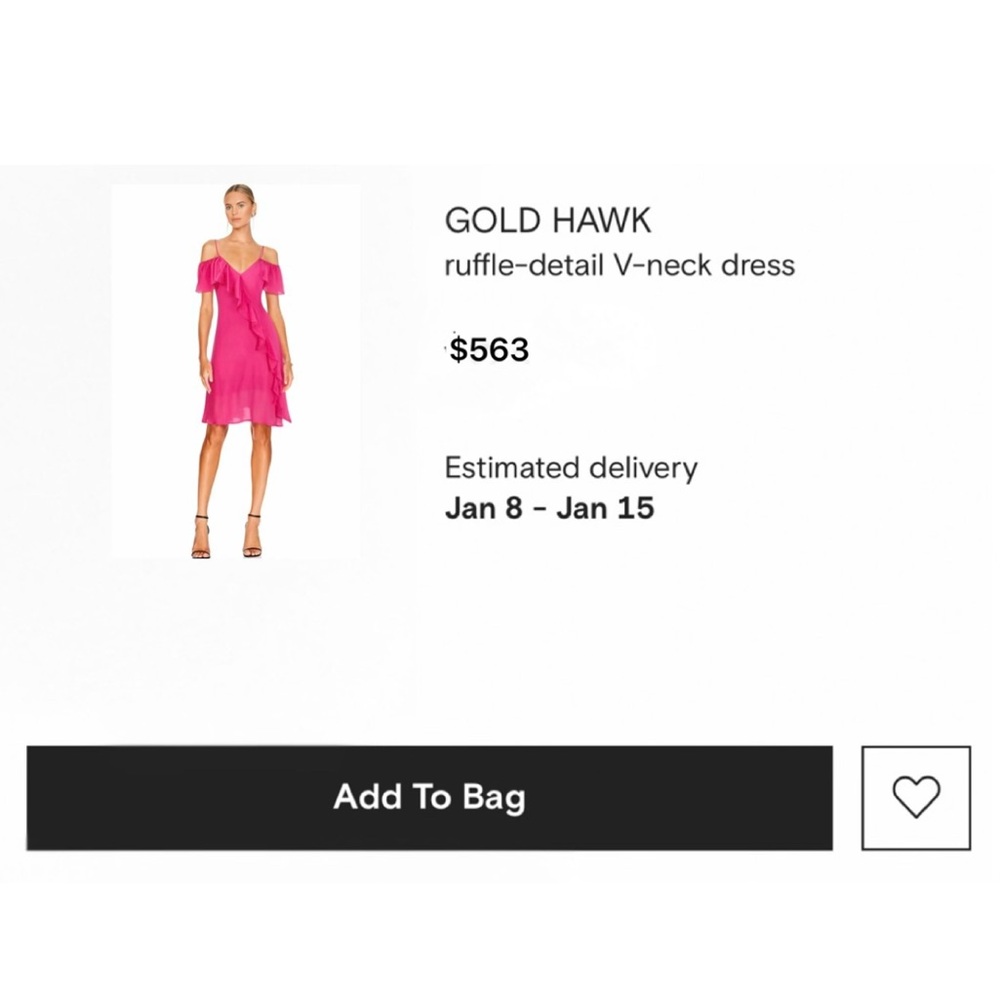 NWT Revolve x GOLD HAWK 100% Silk Hot Pink Ruffle-Detail V-Neck Midi Dress - Picture 8 of 11